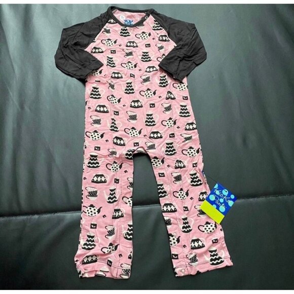 NWT Kickee Pants Teapot Romper / Coverall Baby Girls Size 18/24M